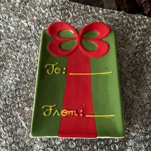 Holiday Festive Ceramic Green and Red Gift Tag SpoonRest